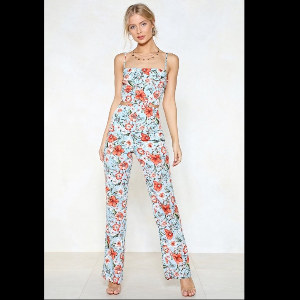 Nasty Gal floral jumpsuit with cutouts